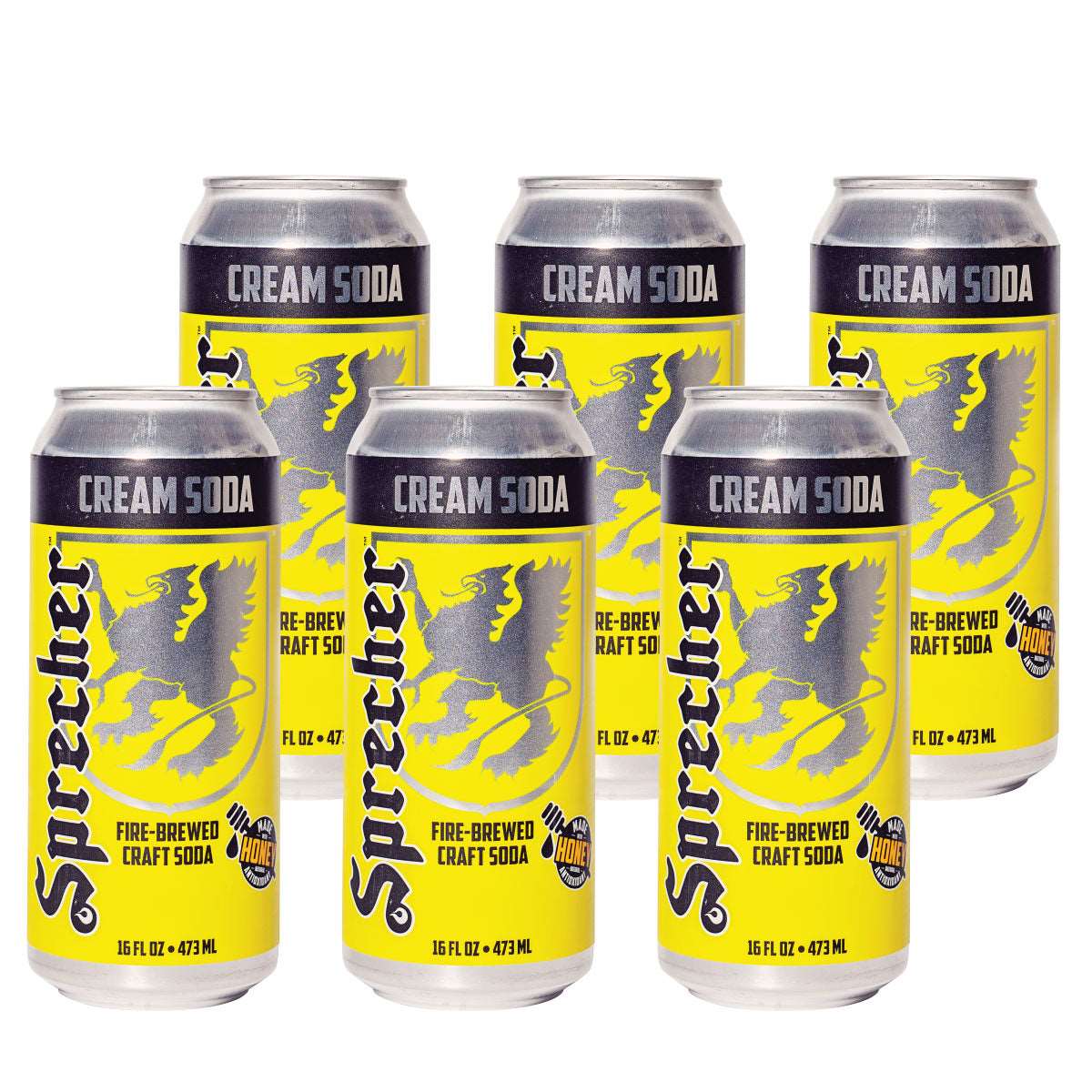 6 16oz cans of Sprecher fire-brewed craft cream soda