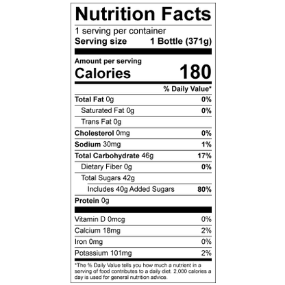 Image of Raspberry Lemonade Nutrition Facts. Text version can be found elsewhere on page.