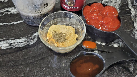Cherry Cola BBQ Sauce Ingredients on a countertop