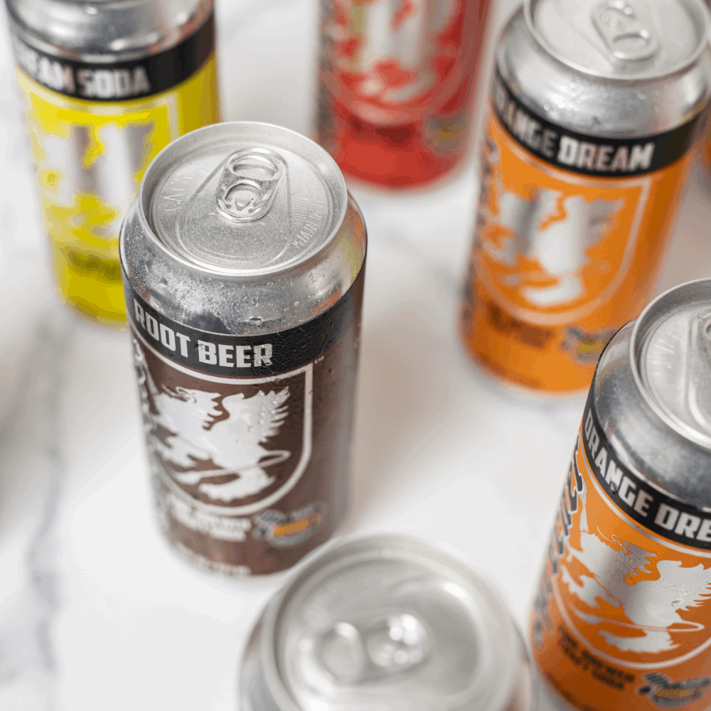 Sprecher cans on a marble table