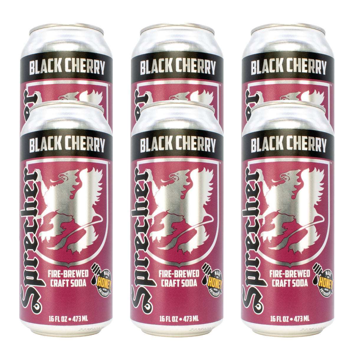 6 16oz cans of Sprecher Black Cherry Soda
