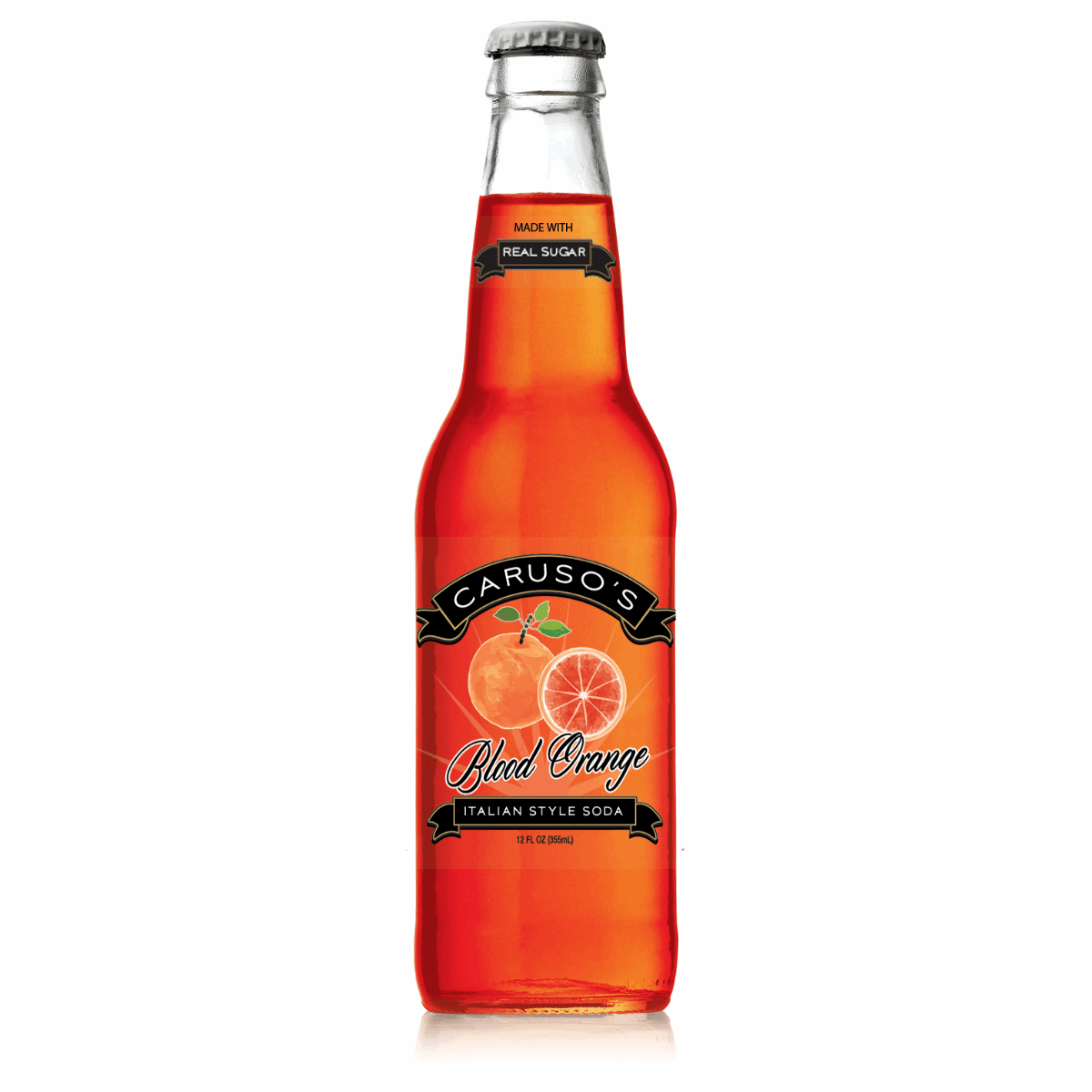 12oz bottle of Caruso's Blood Orange Soda