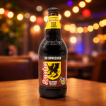 Dr. Sprecher bottle on a bar counter with blurred bar background