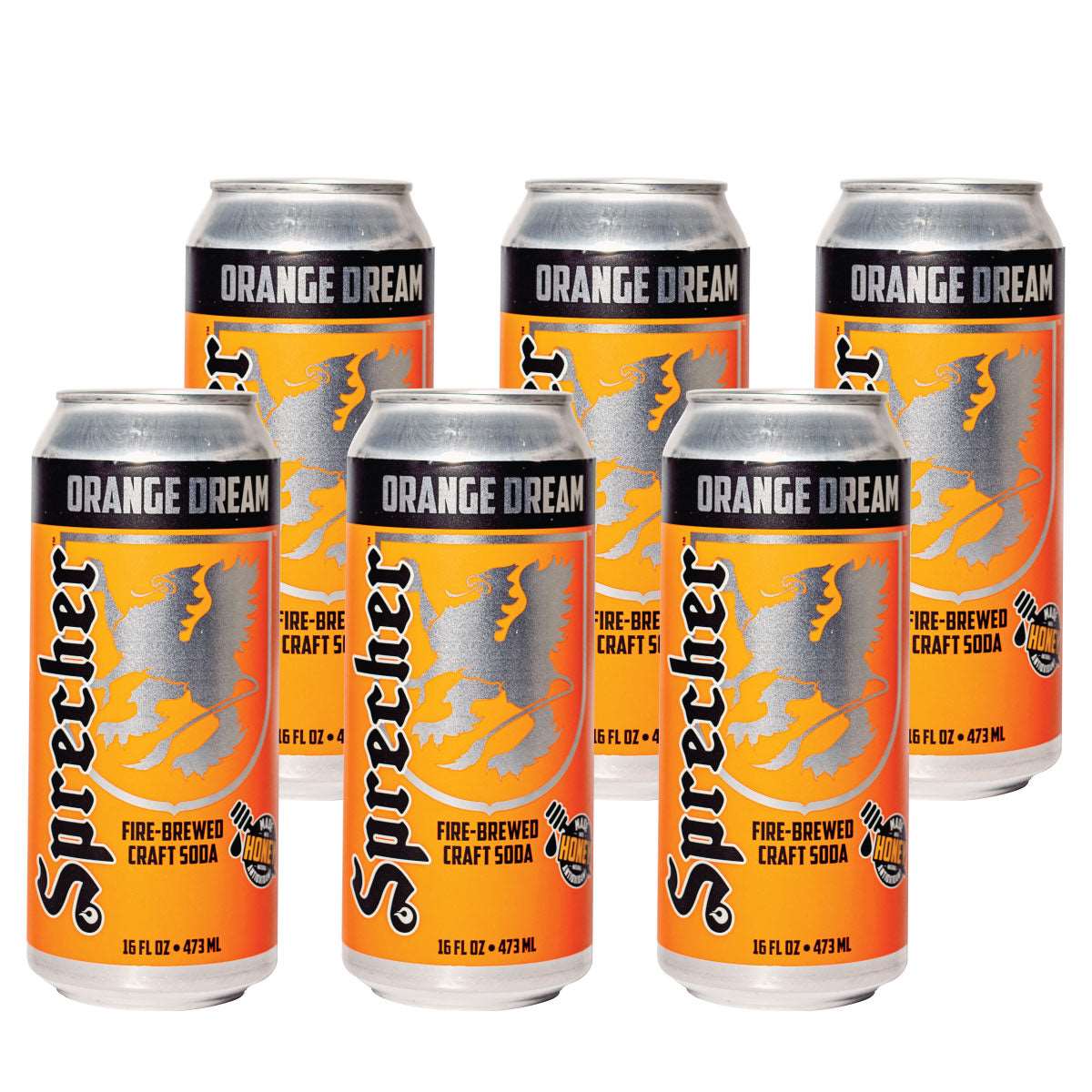 6 16oz cans of Sprecher Orange Dream Fire-Brewed craft soda