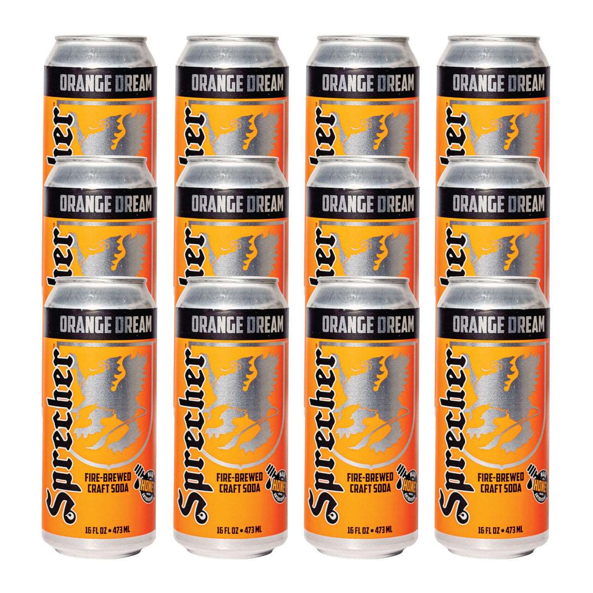 12 16oz cans of Sprecher Orange Dream Fire-Brewed Craft Soda