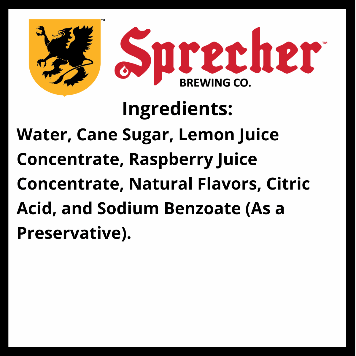 Sprecher Raspberry Lemonade Ingredients