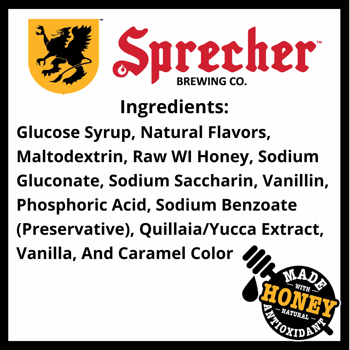 Sprecher Lo-Cal Root Beer Extract Syrup Ingredients