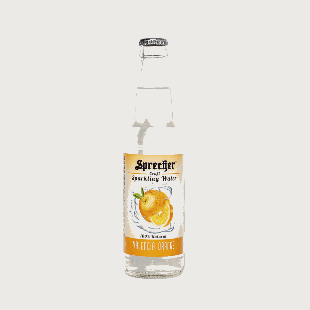 12oz bottle of Sprecher Valencia Orange Sparkling Water