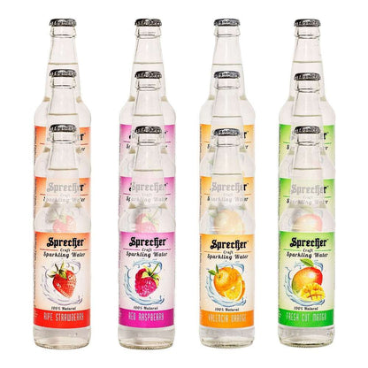 3 of each bottles of Strawberry, Raspberry, Orange, and Mango sparkling water