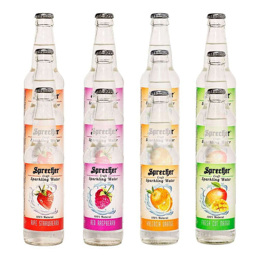 3 of each bottles of Strawberry, Raspberry, Orange, and Mango sparkling water