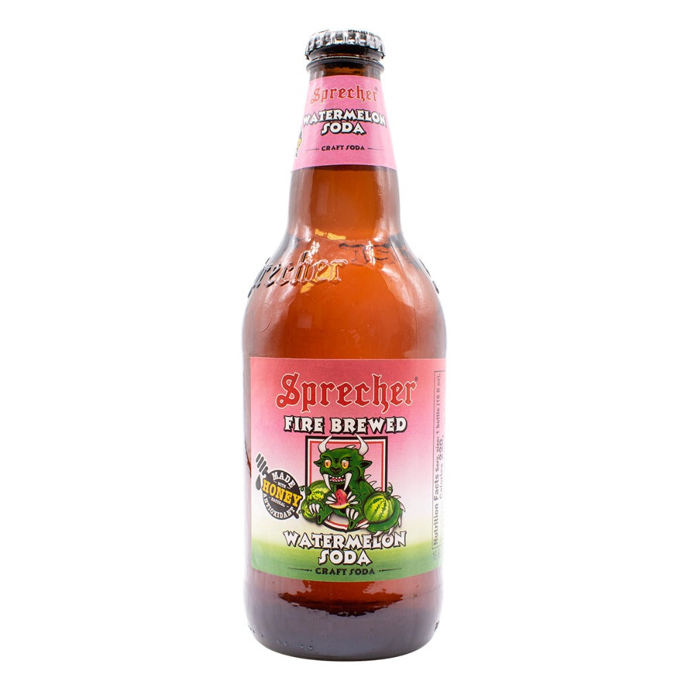 A single bottle of Sprecher Watermelon Soda