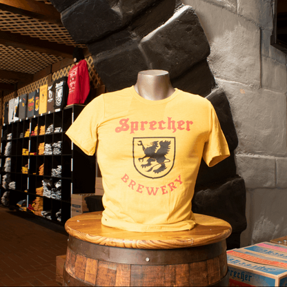 Sprecher Yellow Logo T-Shirt on a dummy