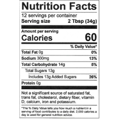 Image of Beer BBQ Sauce Nutrition Facts. Text version found elsewhere on page.