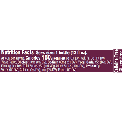 Image of WBC Black Cherry Soda Nutrition Facts. Text version can be found elsewhere on this page.