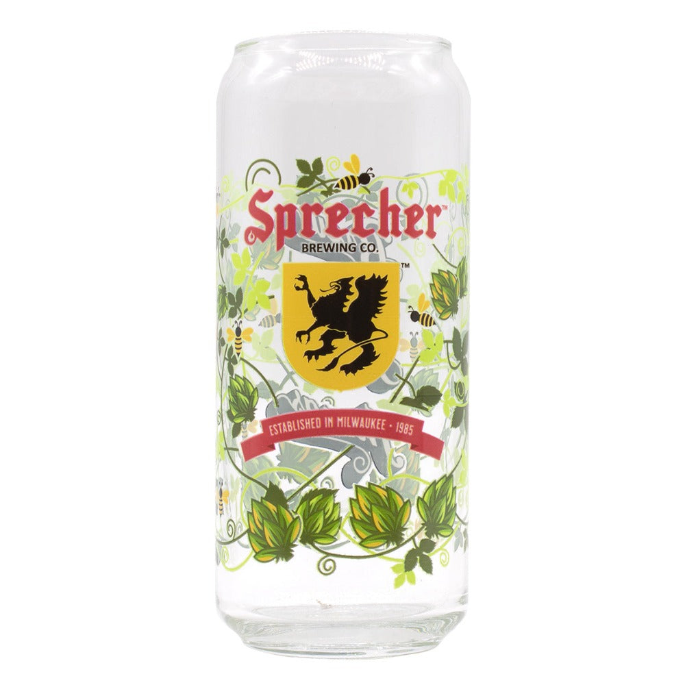 Pint glass with Sprecher Logo on one side