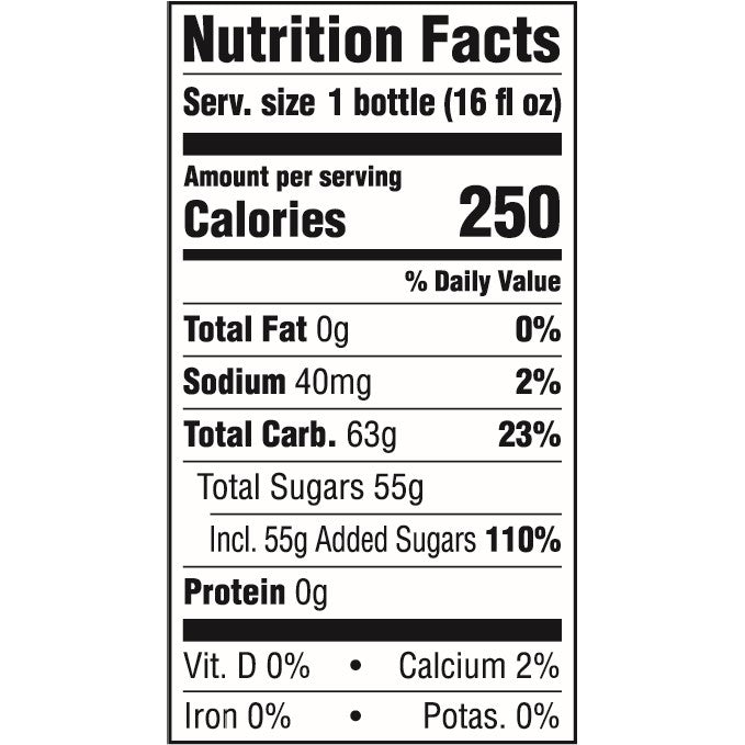 Image of Cherry Cola nutrition facts. Text version found elsewhere on this page.