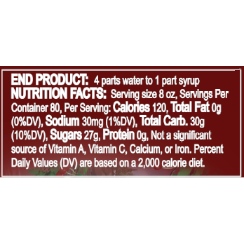 Image of Cherry Cola Extract Nutrition Facts. Text version can be found elsewhere on page.