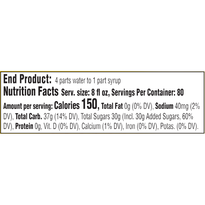 Image of Cream Soda Extract Nutrition Facts. Text version found elsewhere on page.