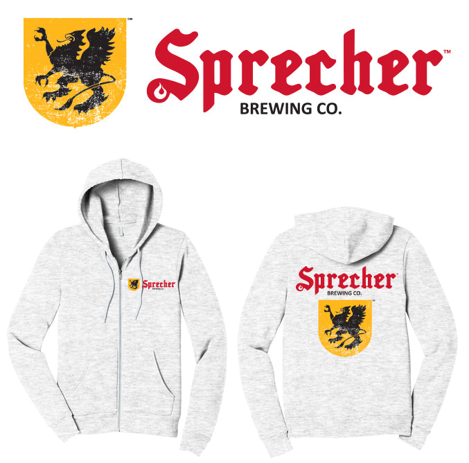 Sprecher gray zip-up hoodie with logo