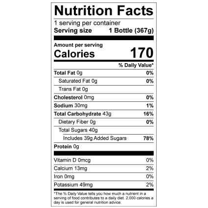 Image of Lemonade Nutrition Facts. Text version found elsewhere on page.