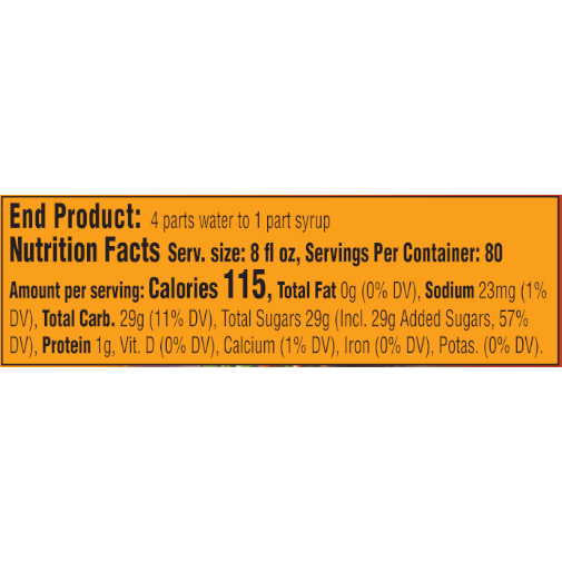Image of Orange Dream Extract Nutrition Facts. Text version found elsewhere on page.