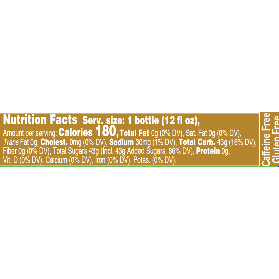 Image of Spicy Ginger Soda nutrition facts. Text version found elsewhere on page.