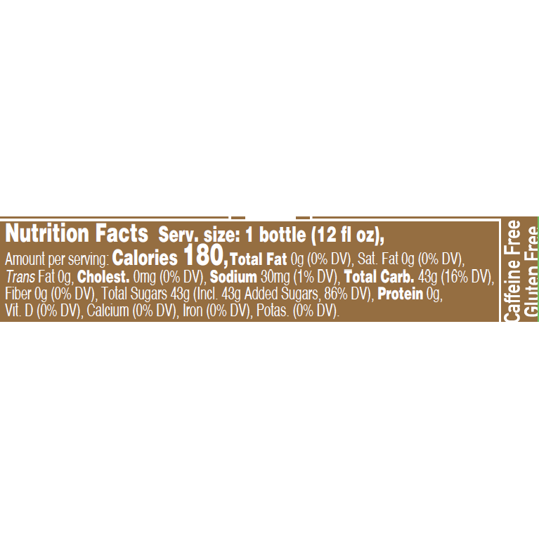 Image of Vanilla Cream Soda Nutrition Facts. Text version can be found elsewhere on page.